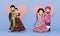 Set of Cute couple in traditional indian dress cartoon characters bride and groom.Wedding invitations card.