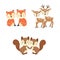 Set of cute couple woodland animals. Foxes,Deer,Squirrels cartoon.