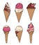 Set of cute delicious looking cartoon ice cream cones, vector illustration set