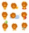 Set of cute different character lion, poses and emotion