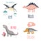 Set cute dinosaurs Stegosaurus, Diplodocus, Pterodactyl, Triceratops. Print for kids. For children`s t-shirts, posters