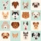 Set of cute dogs icons, vector flat illustrations