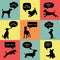 Set of Cute Dogs Silhouette With Speech Bubbles.