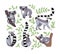 Set of cute doodle ring-tailed lemurs and koala bears