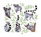 Set of cute doodle ring-tailed lemurs and koala bears in different poses. Vector illustration of animal characters isolated on