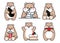 Set of cute drawn hamsters. Kawaii hamster eats a seed. Collection of avatars mascots funny character animal stickers