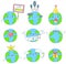 Set of cute Earth icons in kawaii style