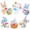 Set of cute Easter rabbits with Easter eggs