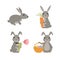 Set cute Easter rabbits. Holiday background.