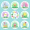 Set of Cute Easter stickers, insulated.