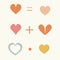Set of cute elements drawn multicolored hearts, vector characters.