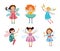 Set of cute fairies or elves girls cartoon flat vector illustration isolated.