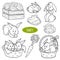 Set of cute farm animals and objects, vector family rabbits