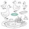 Set of cute farm animals and objects, vector goose family