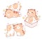 Set of cute fat kitty kawaii style. Collection of two lovely little cats. Can be used for t-shirt print, stickers, greeting card