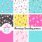 Set of cute flamingo. Seamless Pattern.