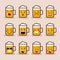 Set cute flat design glass of beer character with different facial expressions, emotions. Collection of emoji isolated