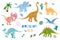 Set of cute flat dinosaurs. Funny prehistoric lizards for kids.