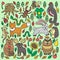 Set of cute forest animals. Hand drawn doodles. Wildlife animals stickers. Vector illustration.