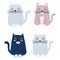 Set of cute funny cats. Flat vector