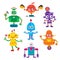 Set of cute and funny colorful robot characters