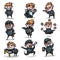 Set of cute and funny policeman character in different situation