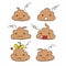 Set of cute funny poop emoticon smileys. Emotional shit kawaii icons.Happy,smiling, angry,sad, pretty. Vector flat