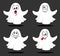 Set of cute ghosts isolated on gray background with different emotions. Vector illustration