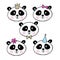 Set of cute giant pandas. Heads of little bears collection. Vector illustration.