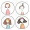 Set of cute girls character design, Cute girl stamp.