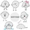 Set of cute gray bubble characters with emotions smiling, laughing, astonishment, sadness, crying, dab, sleeping. Vector