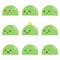 Set of cute green slimes. Game characters. Different facial expressions