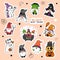Set of cute Halloween Gnome and cat in fancy costume party cartoon sticker collection