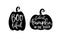 Set of cute Halloween holiday greeting cards, invitations with hand drawn black silhouette of pumpkins and white hand
