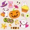 Set of cute Halloween icons in kawaii style