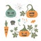 Set of cute Halloween monster pumpkins. Cartoon spooky illustrations for card, party invitation, banner, web, sticker.