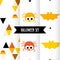 Set of cute halloween patterns with spiders, bat and triangles on white background. Ornament for textile and wrapping