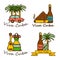 Set of cute hand drawn colorful badges on Cuba