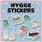 Set of cute hygge sticker doodles. Cartoon comic art style