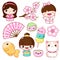 Set of cute icons in kawaii style