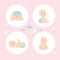 Set of cute infant babies. Cartoon newborn baby in various poses