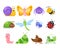 Set of Cute Insects Cartoon Characters. Isolated Snail, Butterfly, Spider and Bee, Bug, Dragonfly or Fly with Ladybug