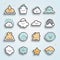Set of cute kawaii clouds and stars. Vector illustration