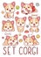 Set cute kawaii hand drawn corgi dog doodles, isolated on white background, clipart