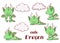 Set cute kawaii hand drawn green dragon doodles, isolated on white background, clipart