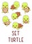 Set cute kawaii hand drawn turtle doodles, isolated on white background, clipart