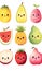 Set of cute kawaii summer fruits and berries.