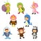 Set of cute kids wearing animal costumes. Snail, turtle, unicorn