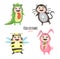Set of cute kids wearing animal costumes on white background, Kid with animals costume, cute child in costume