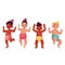 Set of cute little babies, boys and girls, dancing happily